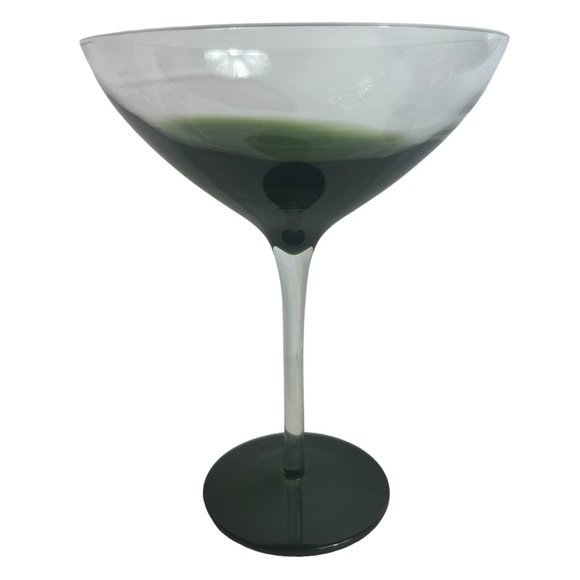 Vintage Martini Glasses Set Of 2 Elemental Green Glass Wide 6.75” Pier 1 Bar - Picture 8 of 8